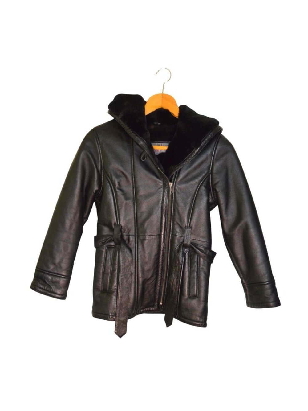 Wilsons Leather Kids Black Leather Faux Fur Lined Biker Coat Jacket Size L 10/12